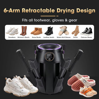 6-Arm Electric Shoe & Boot Dryer with UV Sterilization, Aroma Box & 3-Speed Timer (48°C)