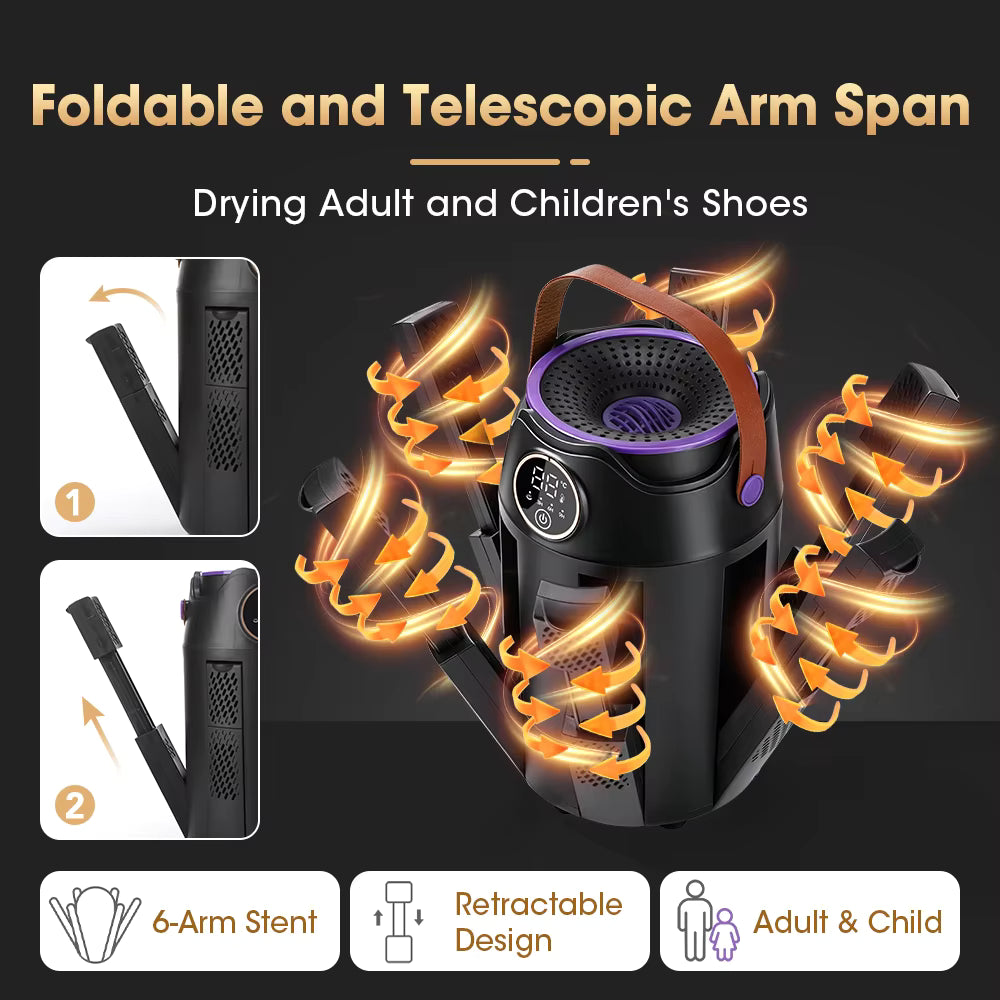 6-Arm Electric Shoe & Boot Dryer with UV Sterilization, Aroma Box & 3-Speed Timer (48°C)